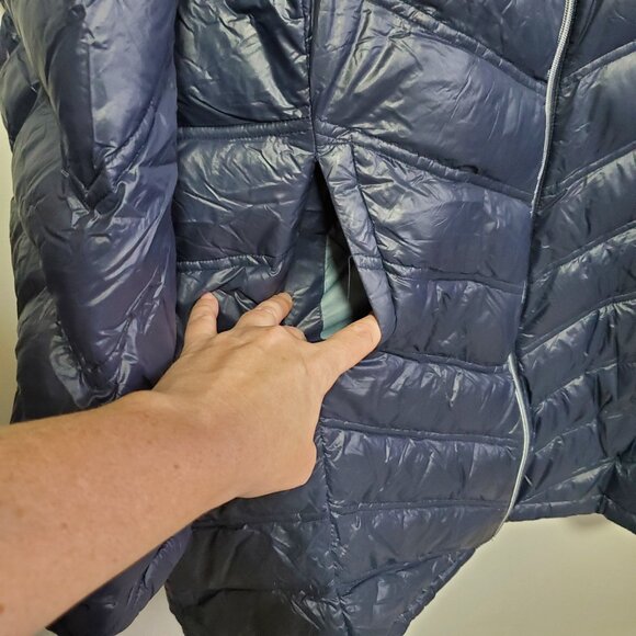 CALVIN KLEIN Chevron Quilted Packable Down Puffer Coat Jacket Navy Women's 2X - Picture 5 of 14